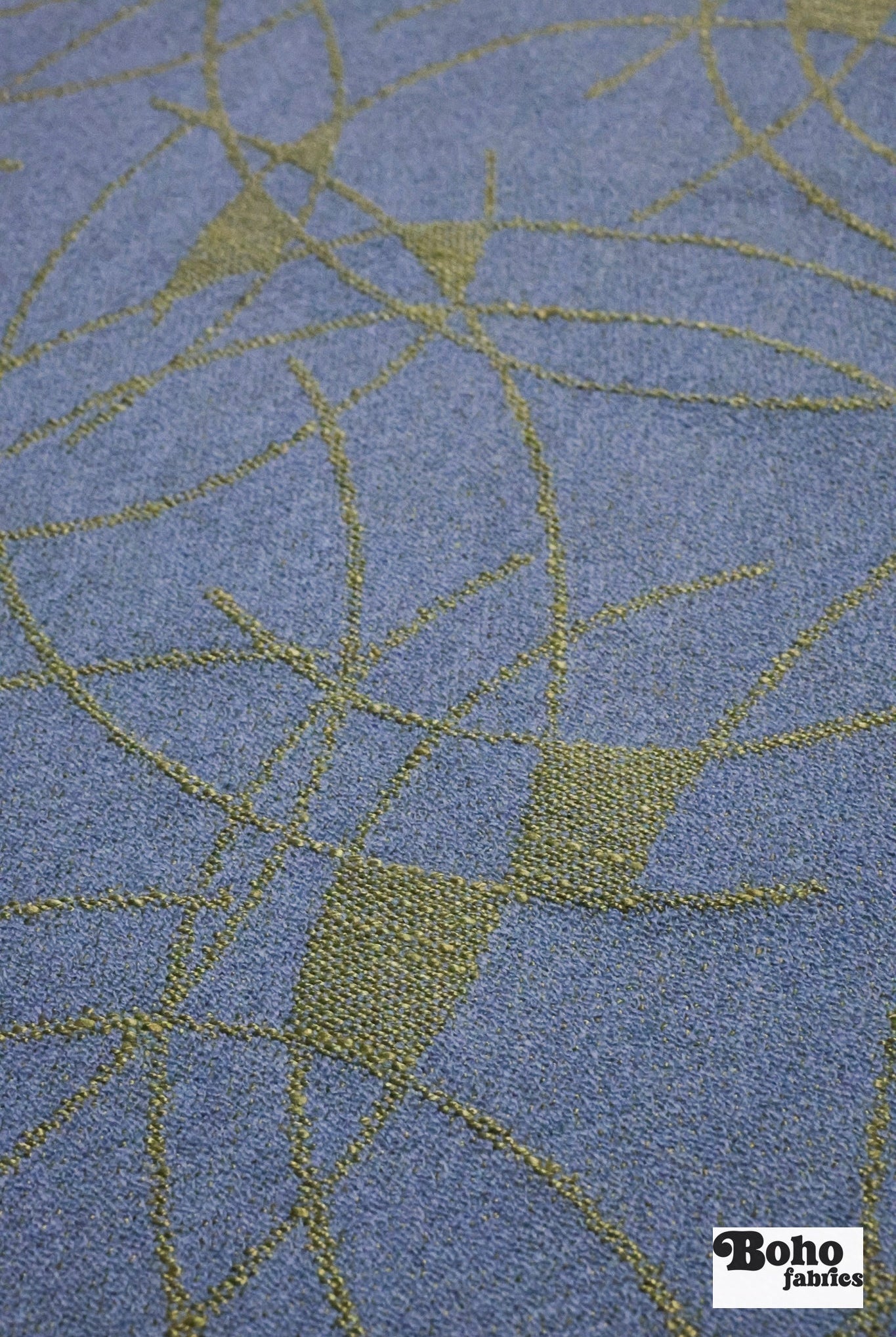 Blue & Gold Abstract Arcs Jacquard Woven Fabric - Boho Fabrics - Jacquard, Woven