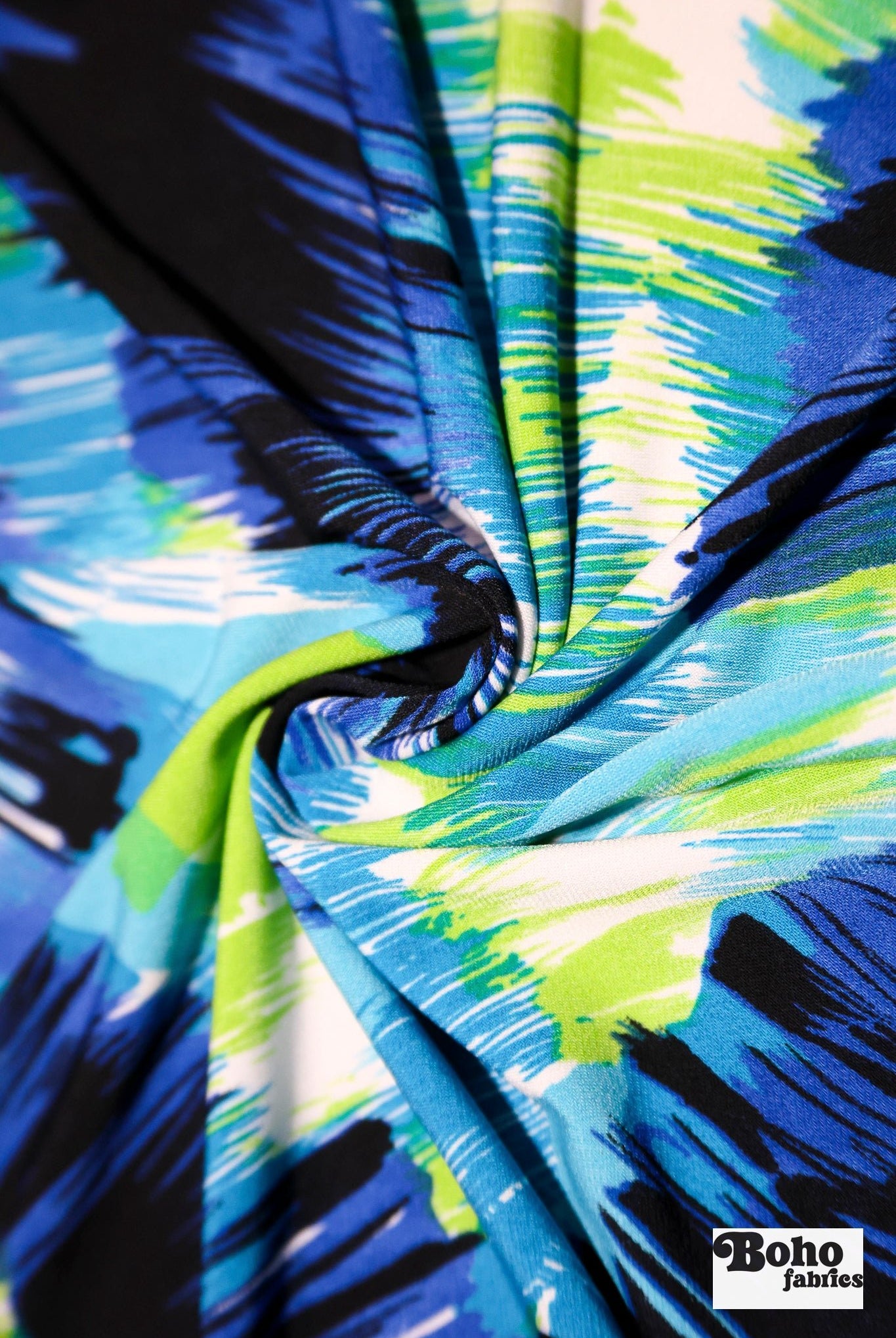Blue & Green, Brush Strokes Jersey Knit Fabric - Boho Fabrics - Knit Fabric