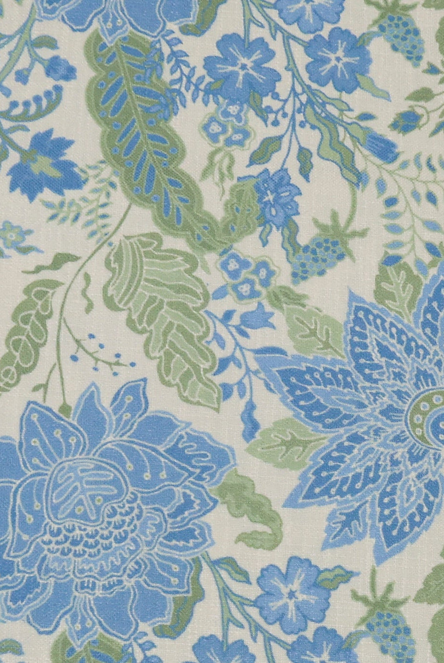 Blue & Green, Jacobean Floral Linen-Look Woven Fabric - Boho Fabrics - Canvas Fabric