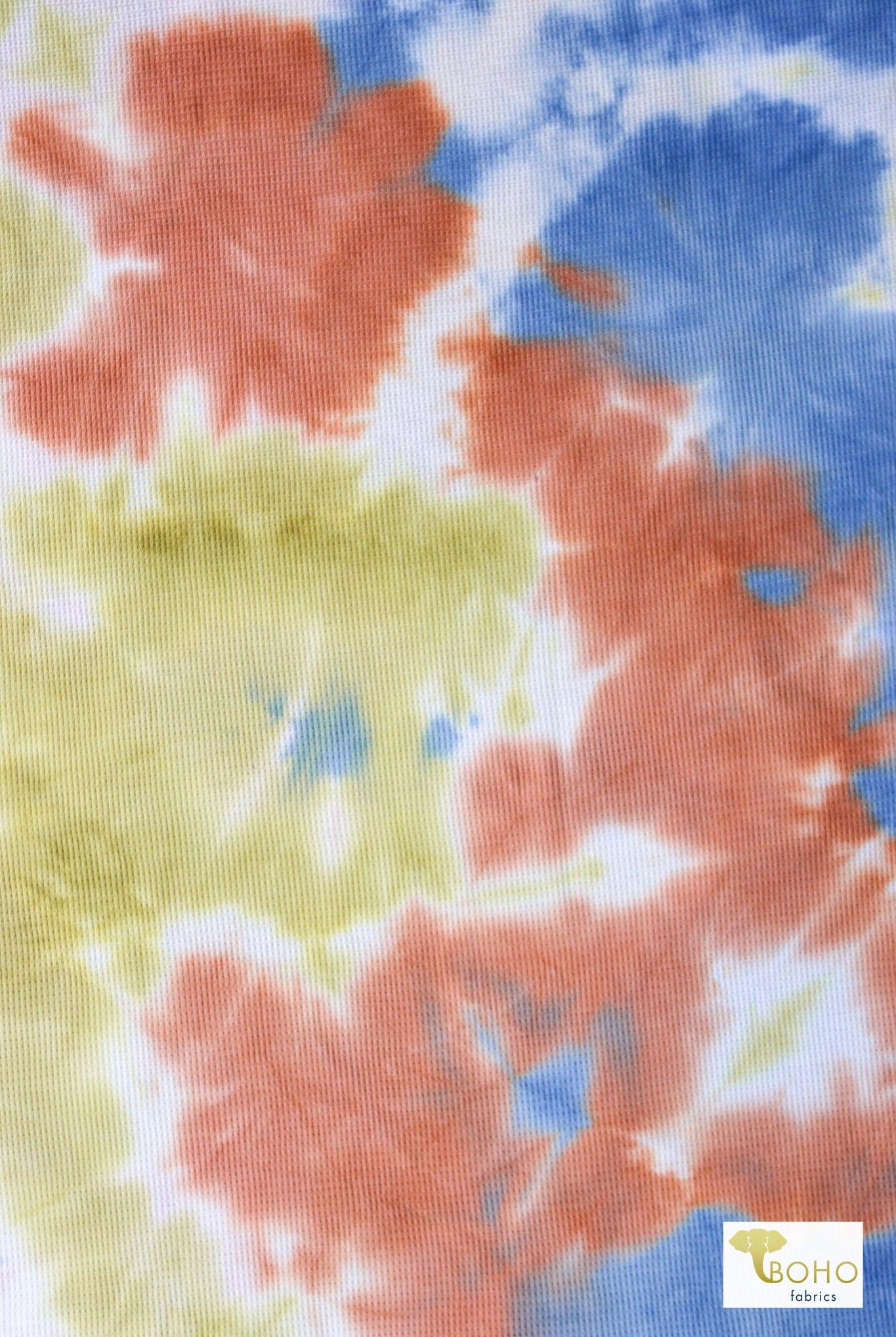 Blue, Green & Orange Tie Dye, Thermal Knit - Boho Fabrics