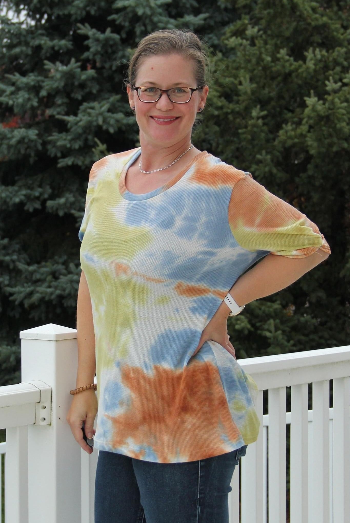 Blue, Green & Orange Tie Dye, Thermal Knit - Boho Fabrics - Waffle Knits