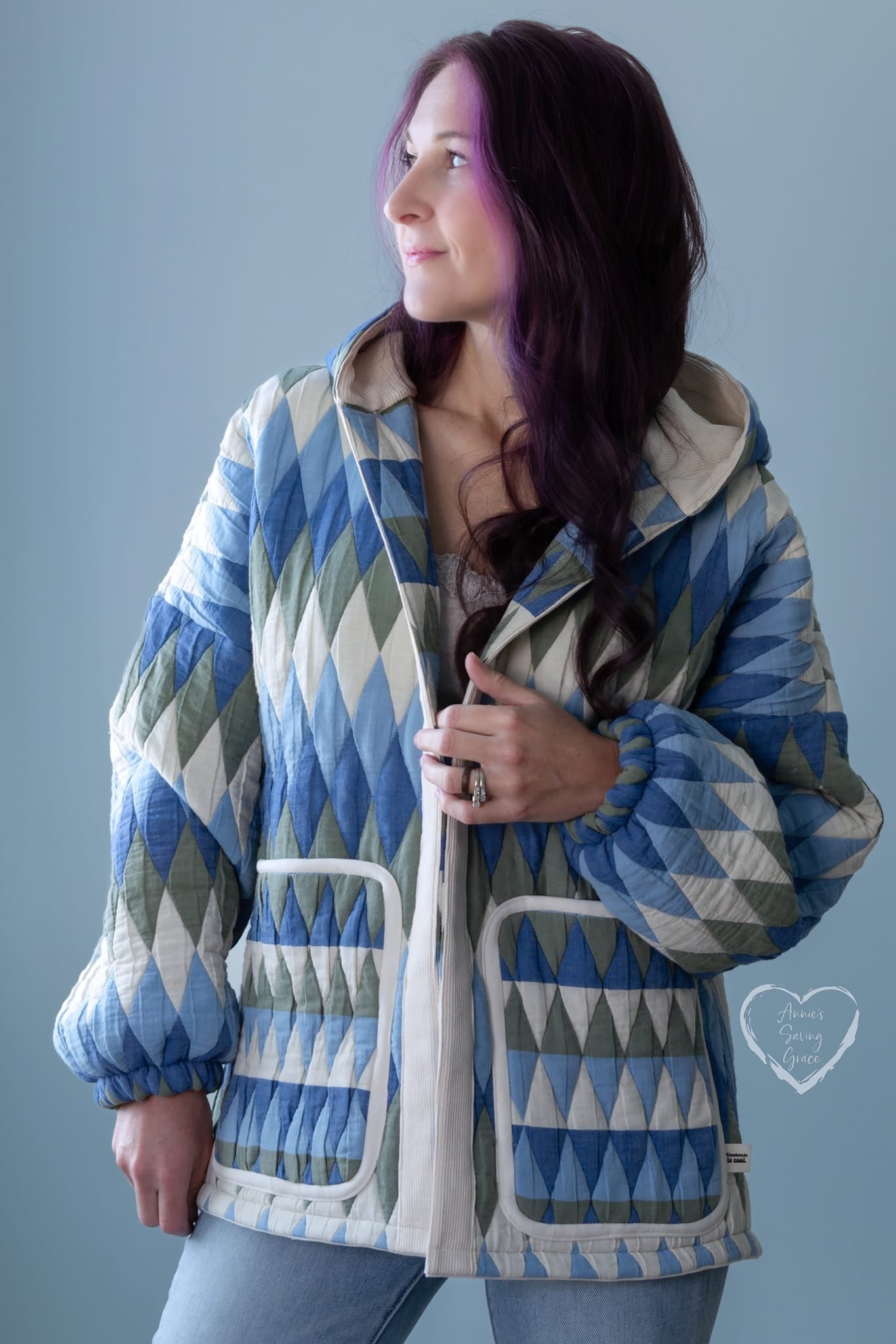 Blue Harlequin Diamonds, Designer Quilted Woven Fabric. - Boho Fabrics - Quilted, Woven