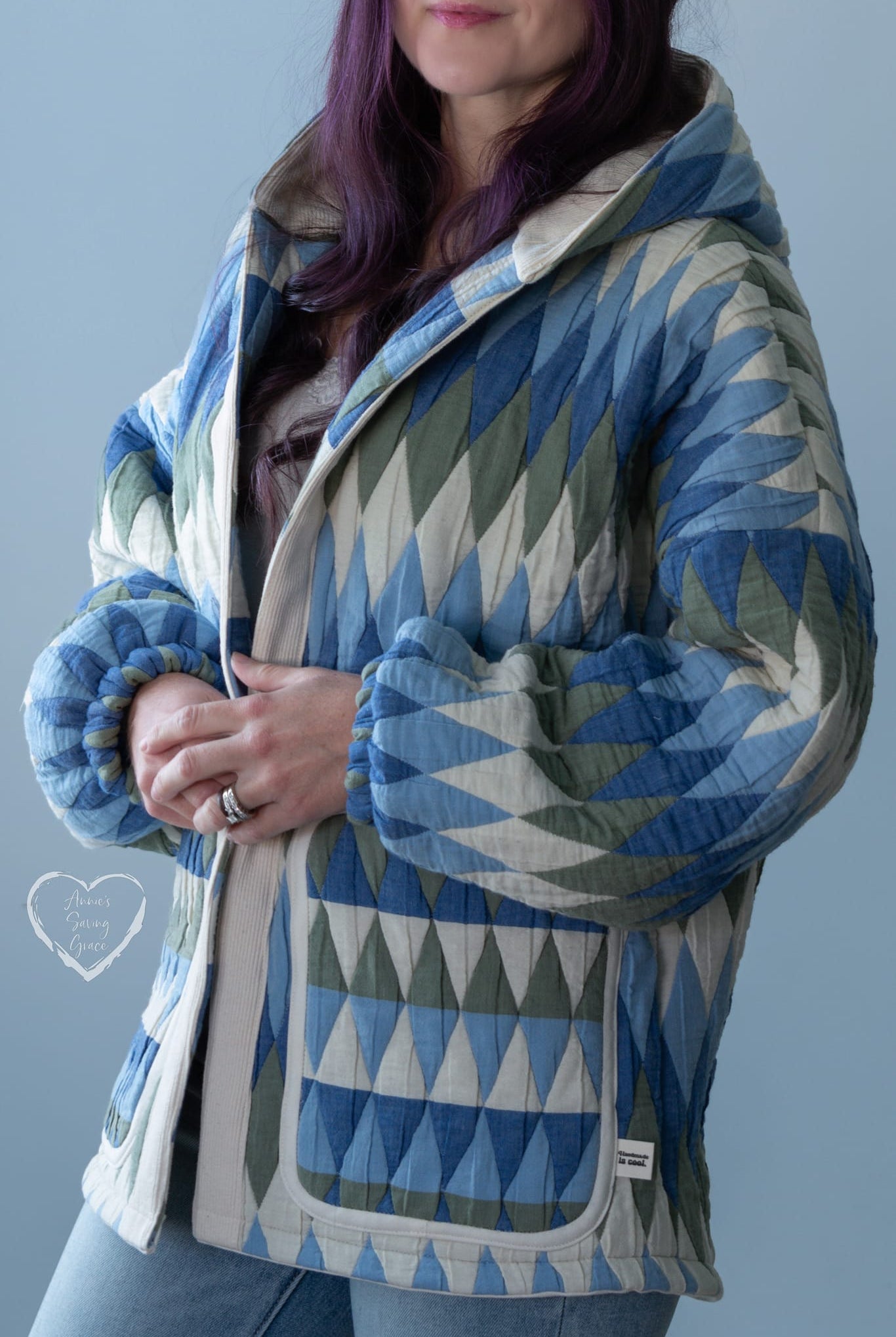 Blue Harlequin Diamonds, Designer Quilted Woven Fabric. - Boho Fabrics - Quilted, Woven