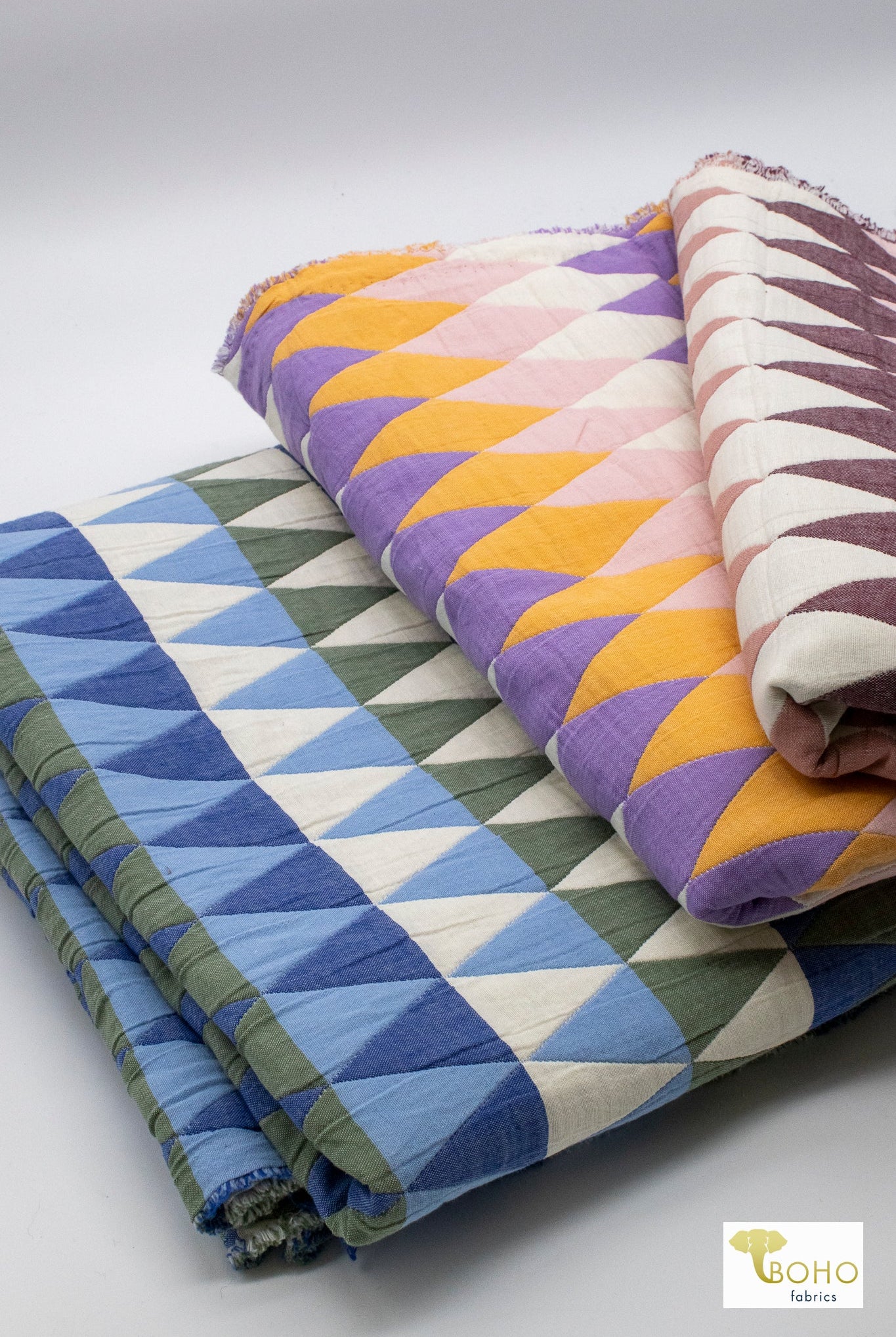Blue Harlequin Diamonds, Designer Quilted Woven Fabric. - Boho Fabrics - Quilted, Woven