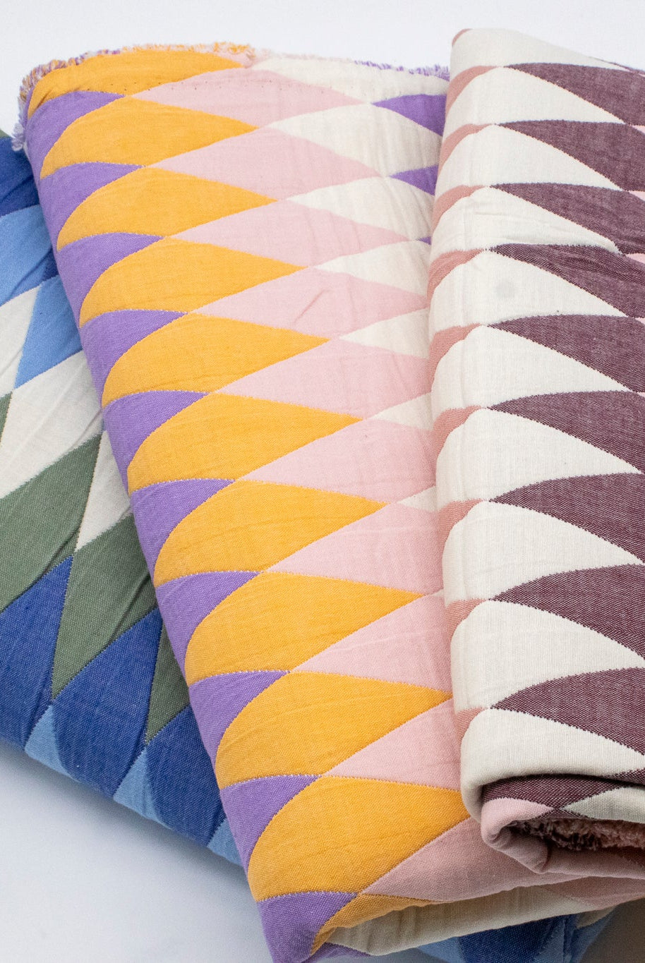 Blue Harlequin Diamonds, Designer Quilted Woven Fabric. - Boho Fabrics - Quilted, Woven