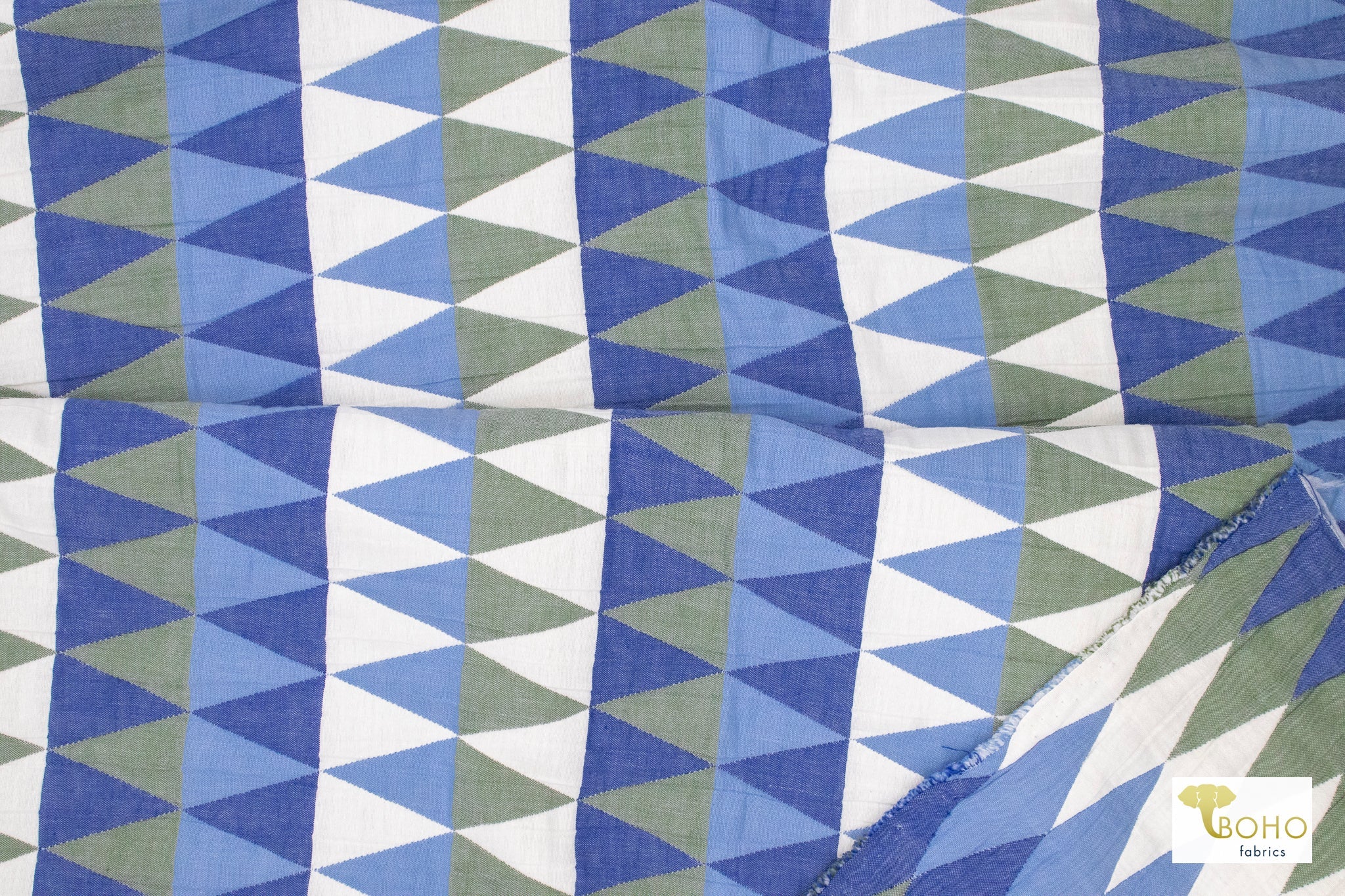 Blue Harlequin Diamonds, Designer Quilted Woven Fabric. - Boho Fabrics - Quilted, Woven