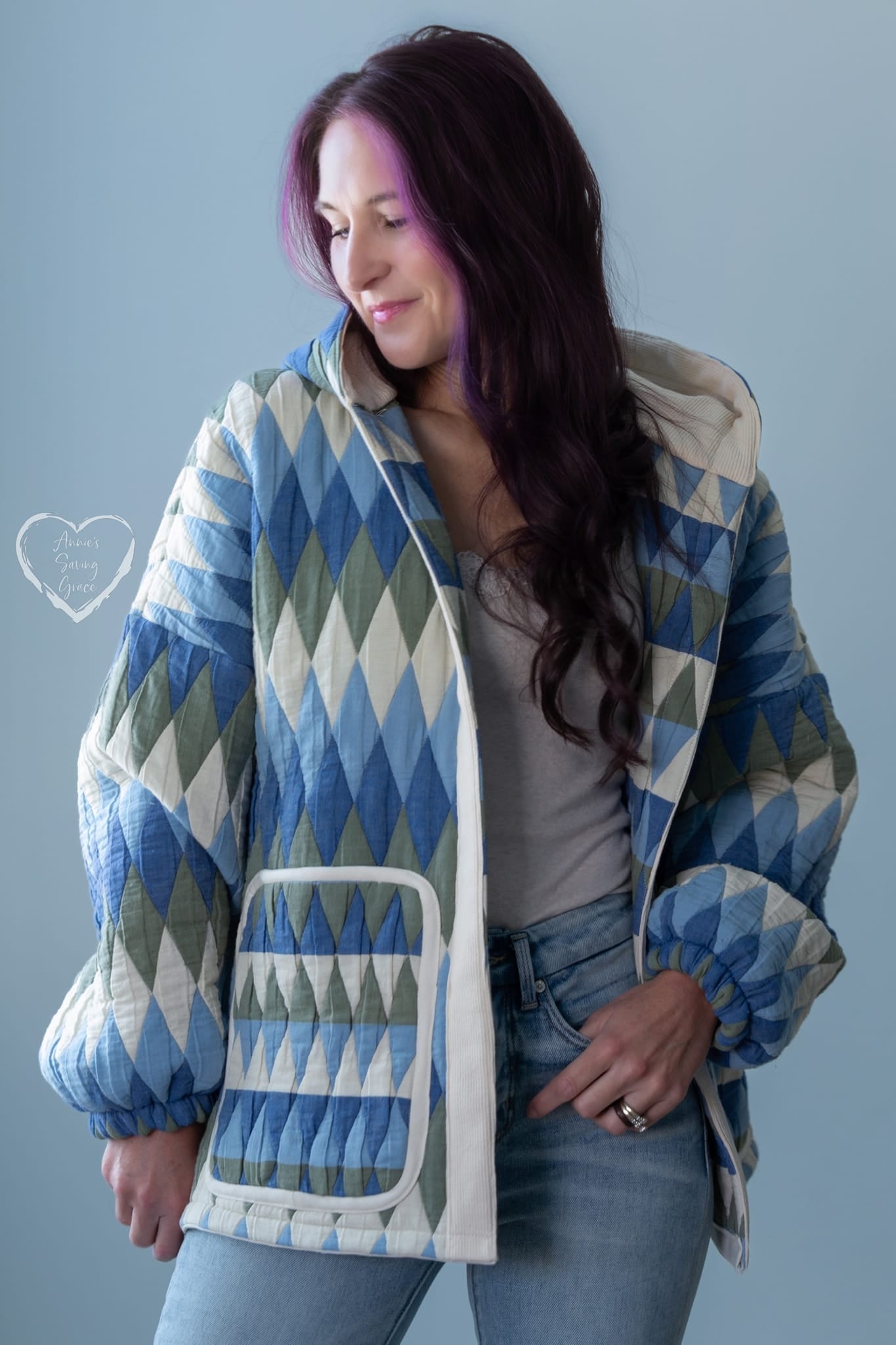 Blue Harlequin Diamonds, Designer Quilted Woven Fabric. - Boho Fabrics - Quilted, Woven