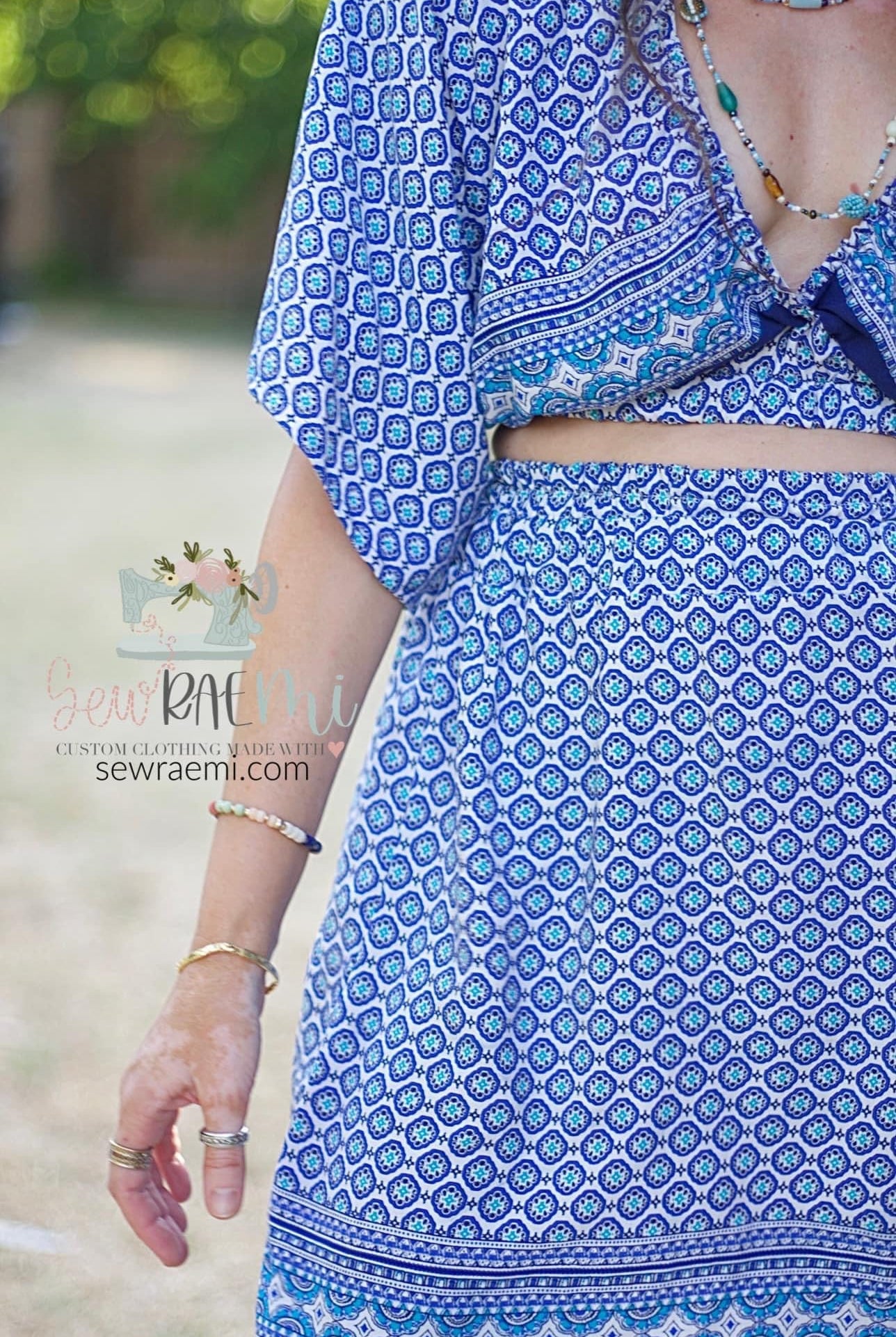 Blue Ibiza, Double Border, Rayon Challis Woven Print - Boho Fabrics