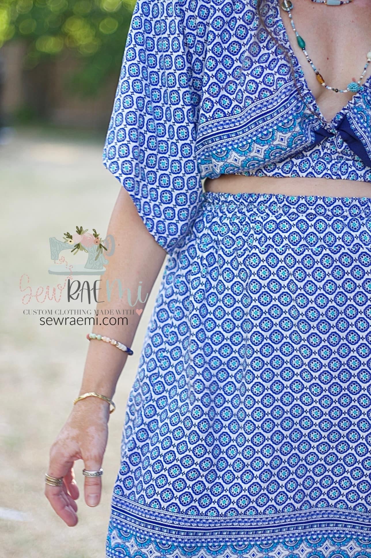 Blue Ibiza, Double Border, Rayon Challis Woven Print - Boho Fabrics