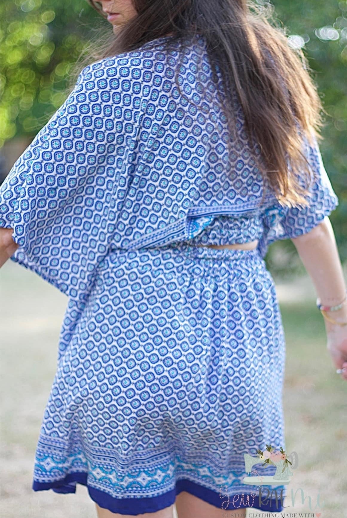 Blue Ibiza, Double Border, Rayon Challis Woven Print - Boho Fabrics