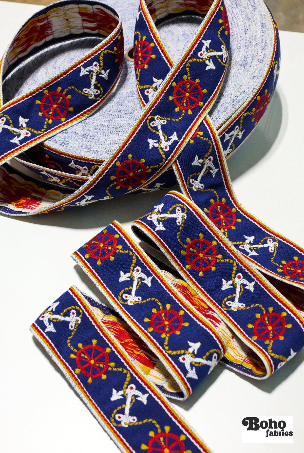 Blue Nautical, 2" Jacquard Woven Trim, TRIM - 011 - Boho Fabrics - Trims