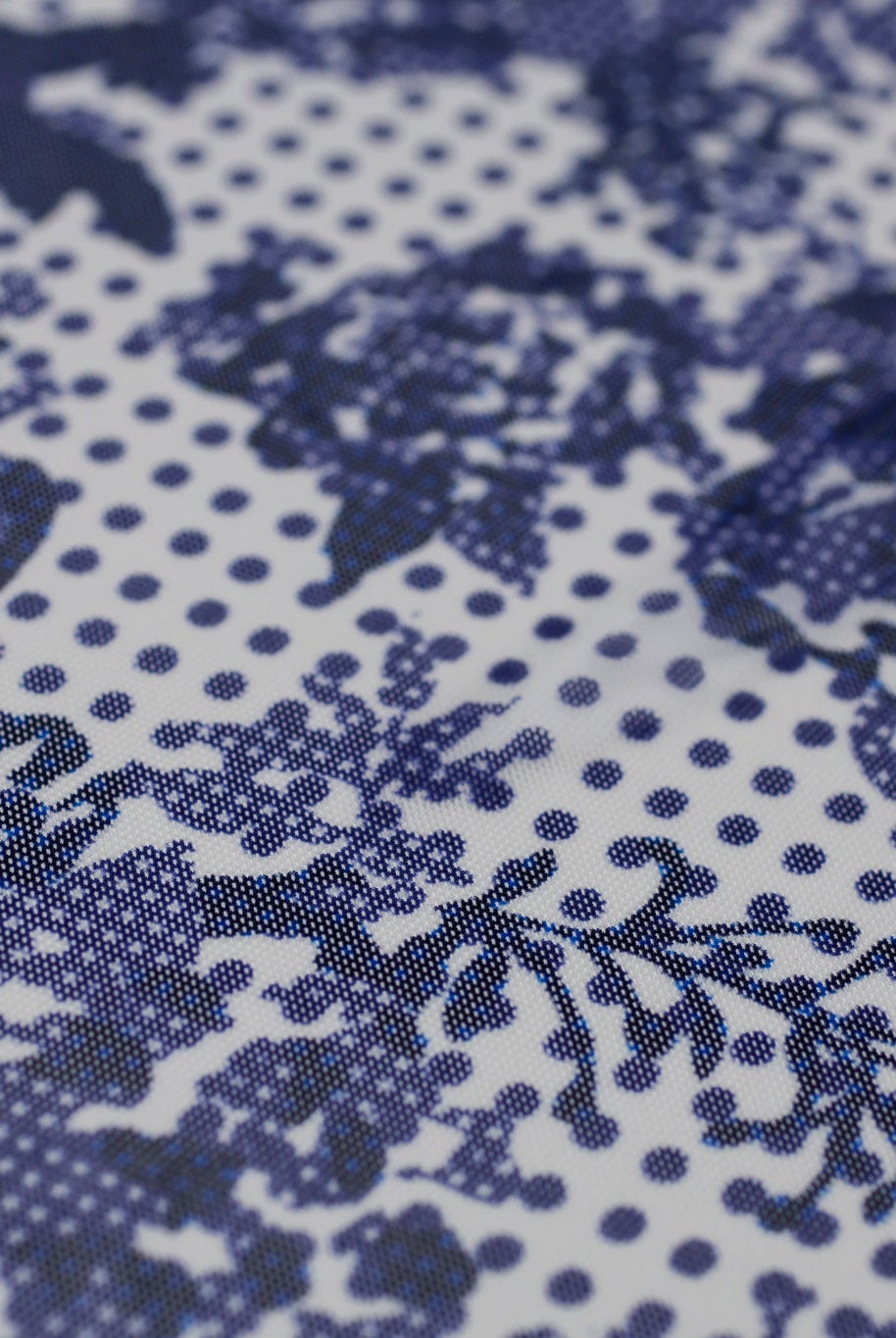Blue Polka Dot Roses. Power Mesh - Boho Fabrics - Stretch Mesh