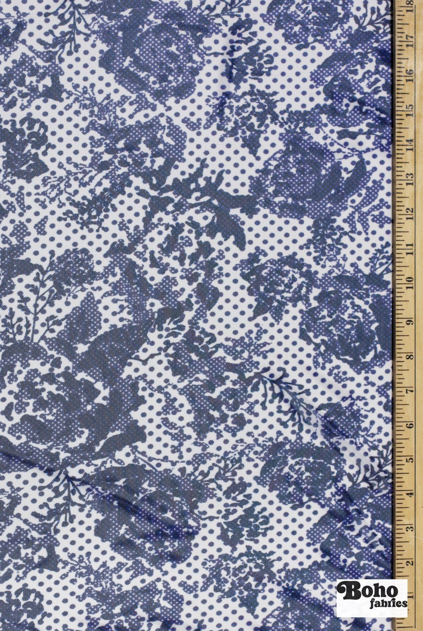 Blue Polka Dot Roses. Power Mesh - Boho Fabrics - Stretch Mesh