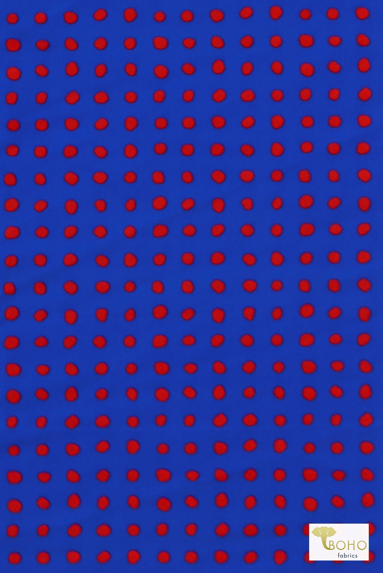 Blue & Red Mod Polka Dots, Printed Swim Knit Fabric. - Boho Fabrics