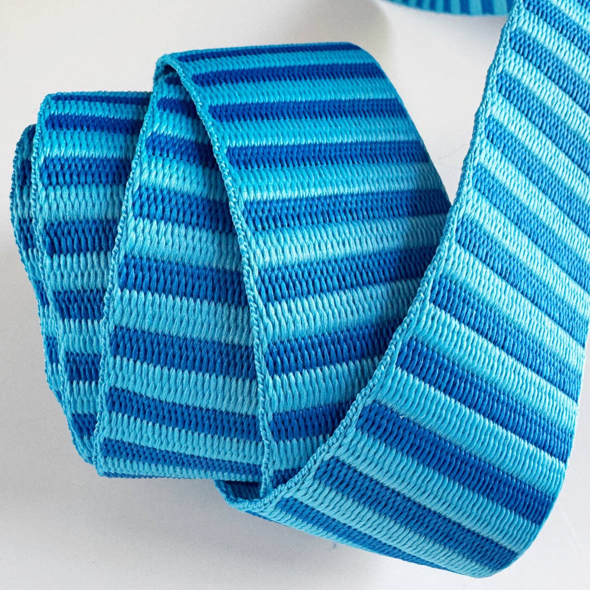 Blue Striped Jacquard Woven Webbing – 1.5" Wide, Sold Per Yard. - Boho Fabrics - Bag Making Supplies