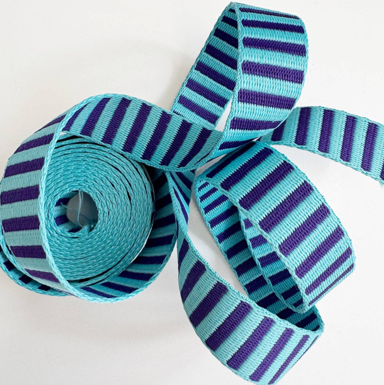 Blue & Teal Purple Jacquard Woven Stripes Webbing – 1" Wide, Sold Per Yard. - Boho Fabrics - Bag Making Supplies