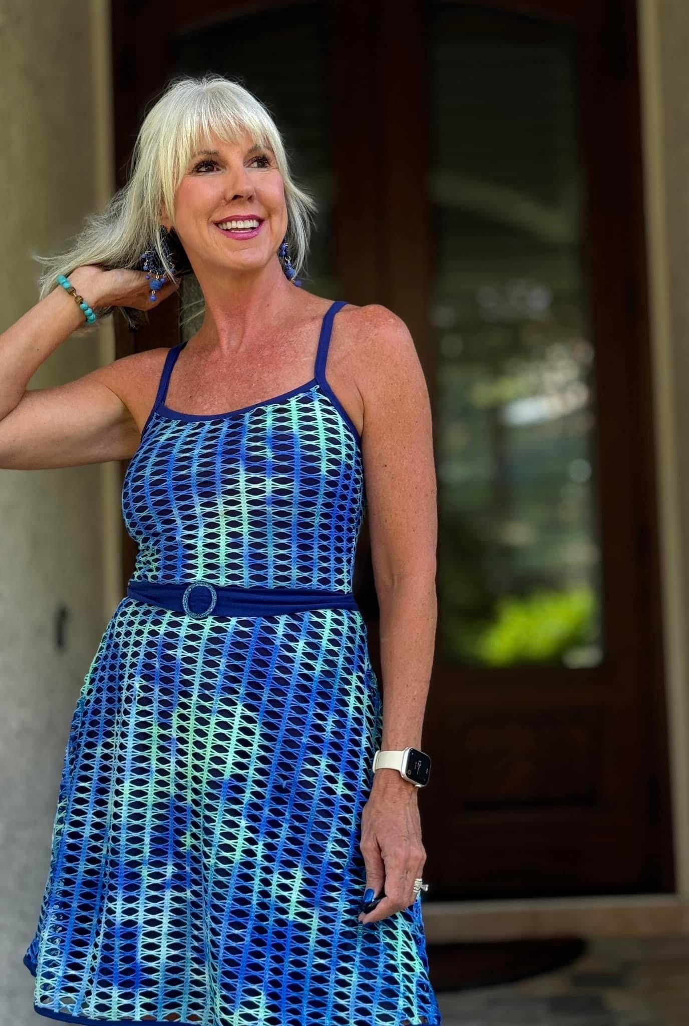 Blue Tie Dye, Fish Net/Mesh Fabric - Boho Fabrics - Stretch Mesh