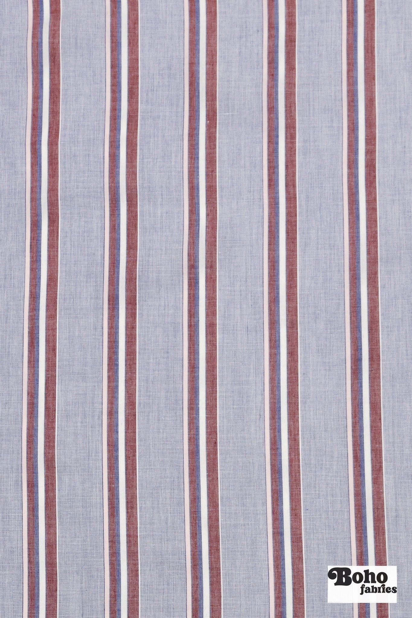 Blue with Red and White Variegated Stripes Cotton Shirting Woven Fabric - Boho Fabrics - Shirting, Woven