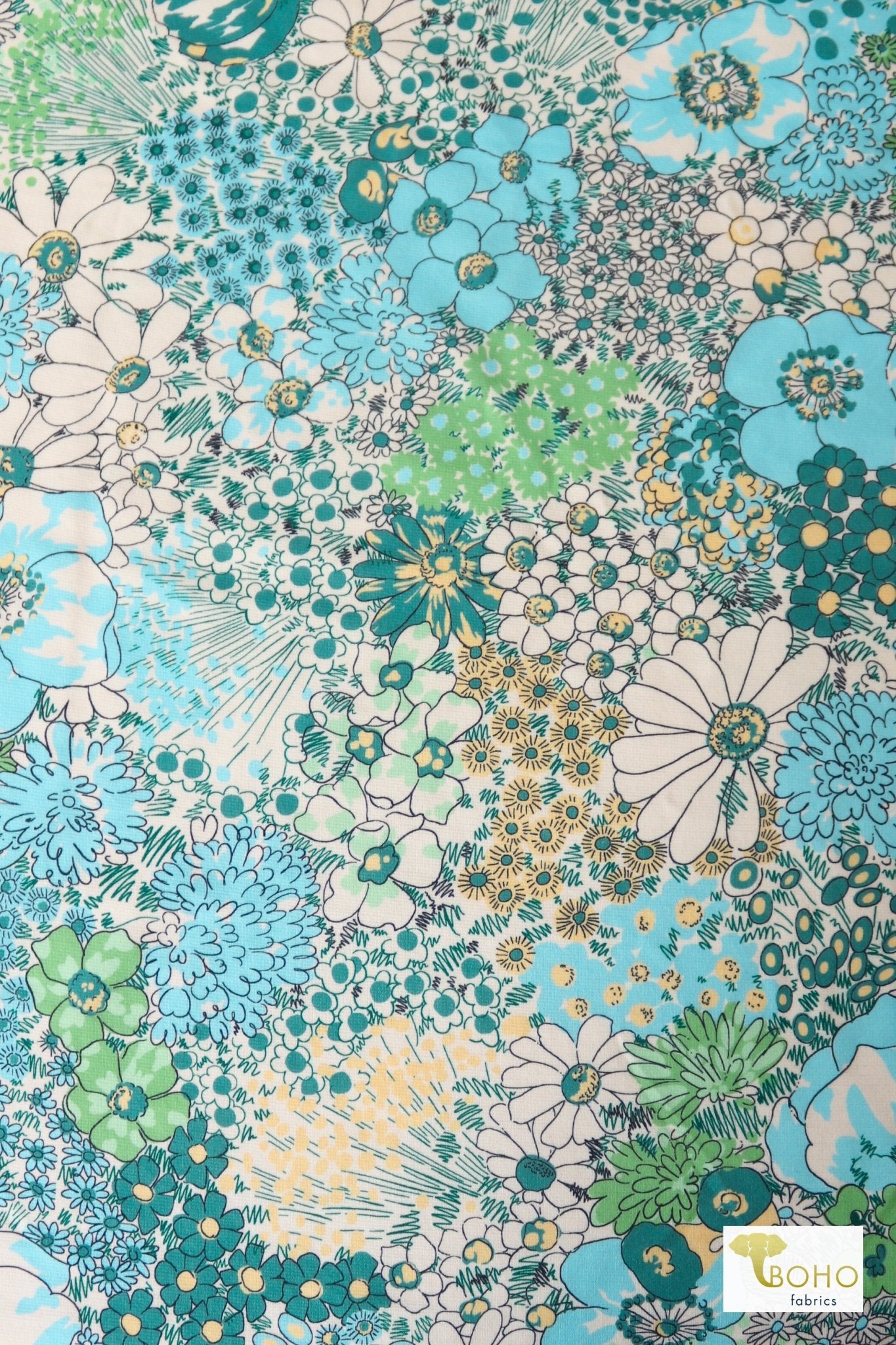 Bluey Bouquet, Ponte Print Knit Fabric - Boho Fabrics - Ponte Print, Knit Fabric
