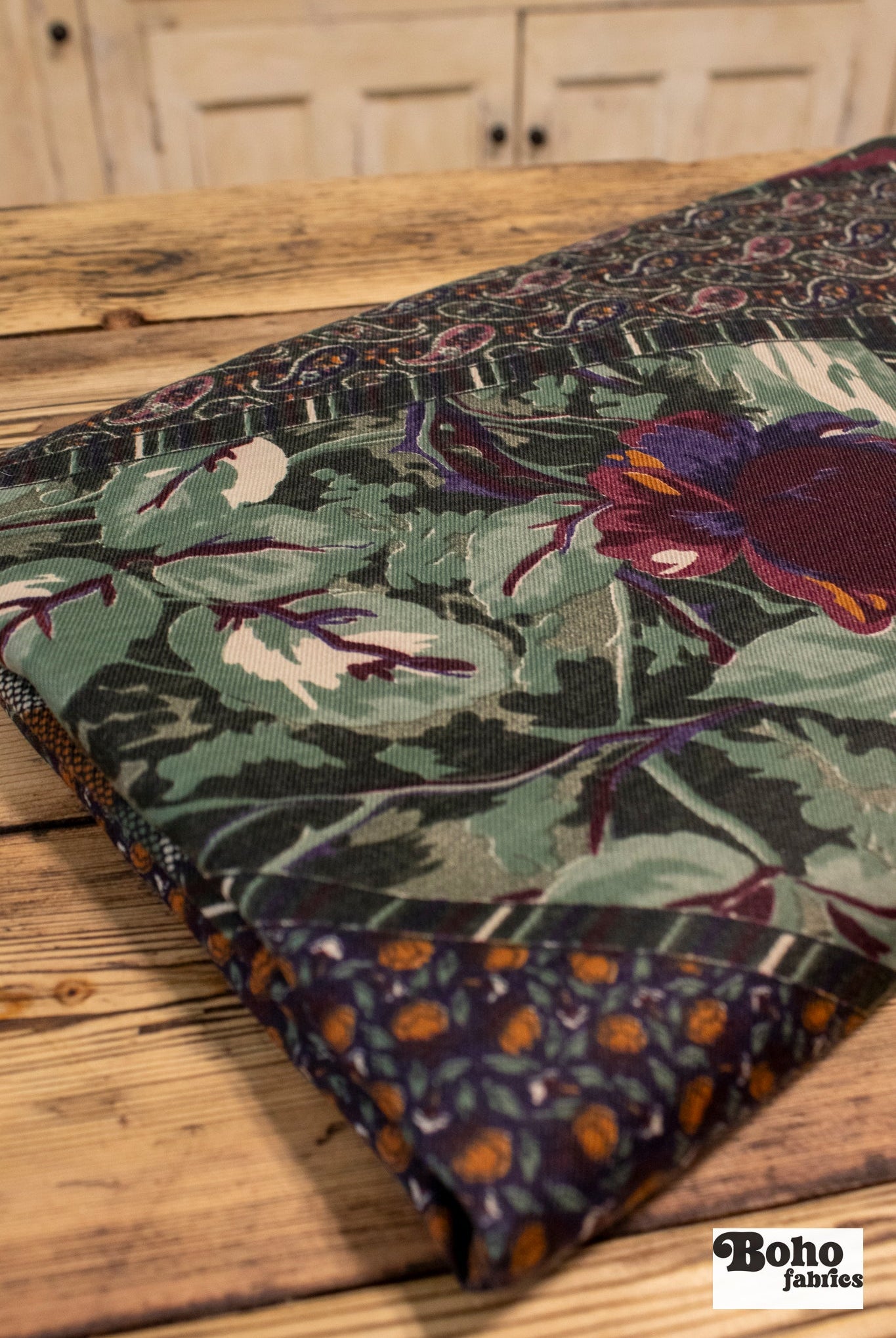 Bohemian Patchwork, Vintage Woven Fabric. SOLD AS 2.5 + Yard Piece - Boho Fabrics - Vintage Fabric