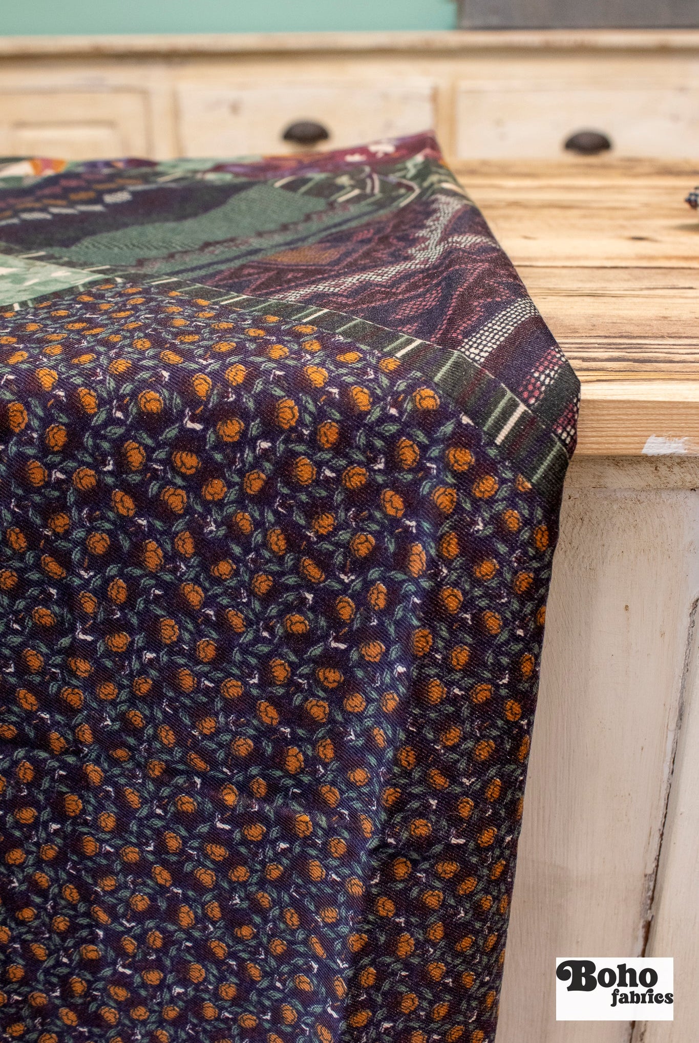 Bohemian Patchwork, Vintage Woven Fabric. SOLD AS 2.5 + Yard Piece - Boho Fabrics - Vintage Fabric