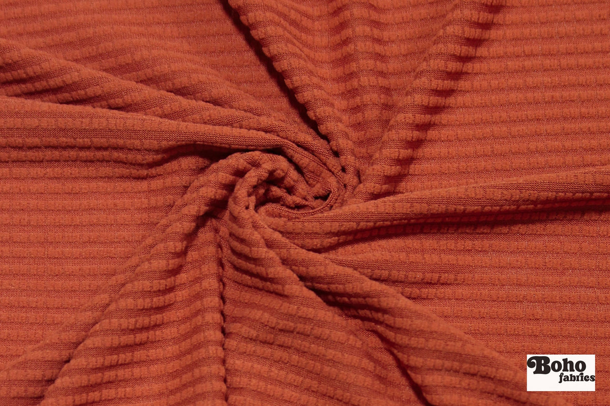Brick Red, Power Grid Fleece by Polartec. Performance Knit Fabric - Boho Fabrics - Performance Fabrics
