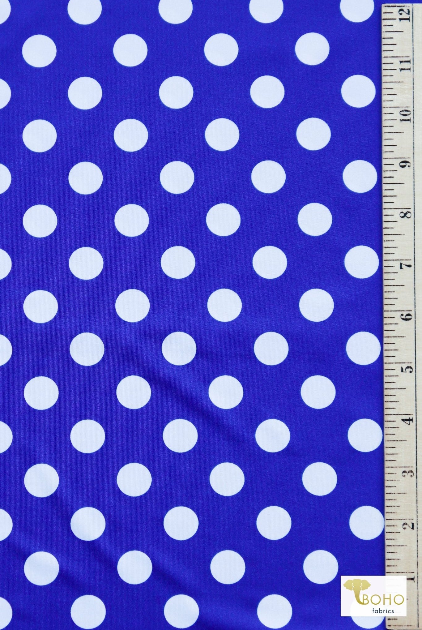 Bright Blue Polka Dots, Swim/Athletic Knit Fabric (31" Panel) - Boho Fabrics - Swim Knit, Printed Fabric