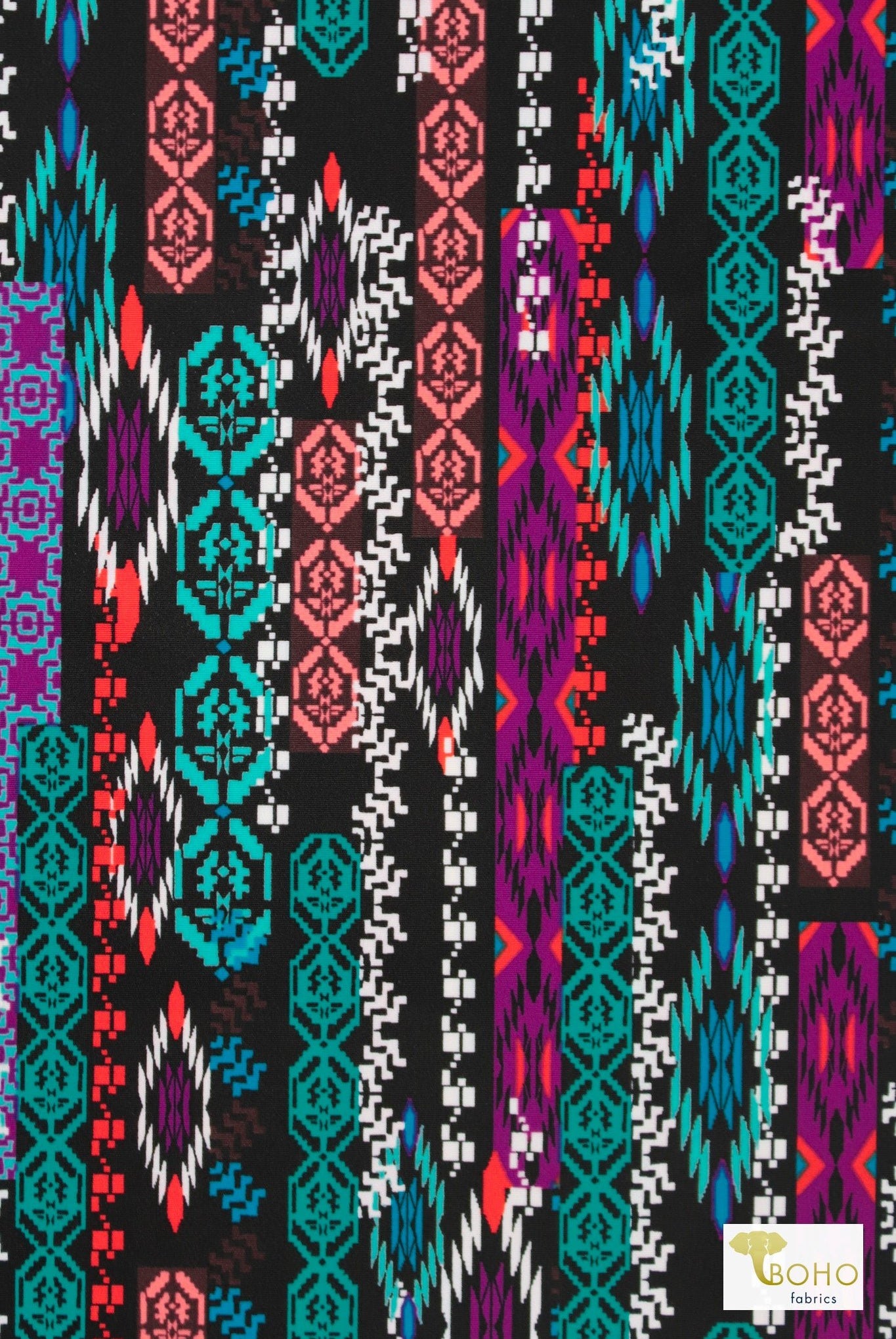 Bright Geometrics, Swim/Athletic Knit Fabric - Boho Fabrics - Swim Knit, Printed Fabric