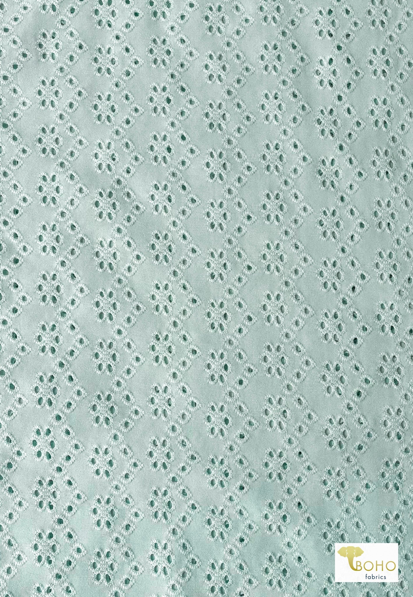 Bright Mint, Eyelet Knit Fabric - Boho Fabrics - Jacquard Knit Fabric