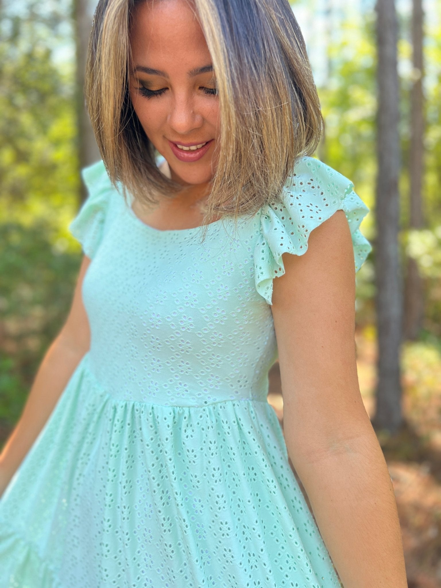 Bright Mint, Eyelet Knit Fabric - Boho Fabrics - Jacquard Knit Fabric