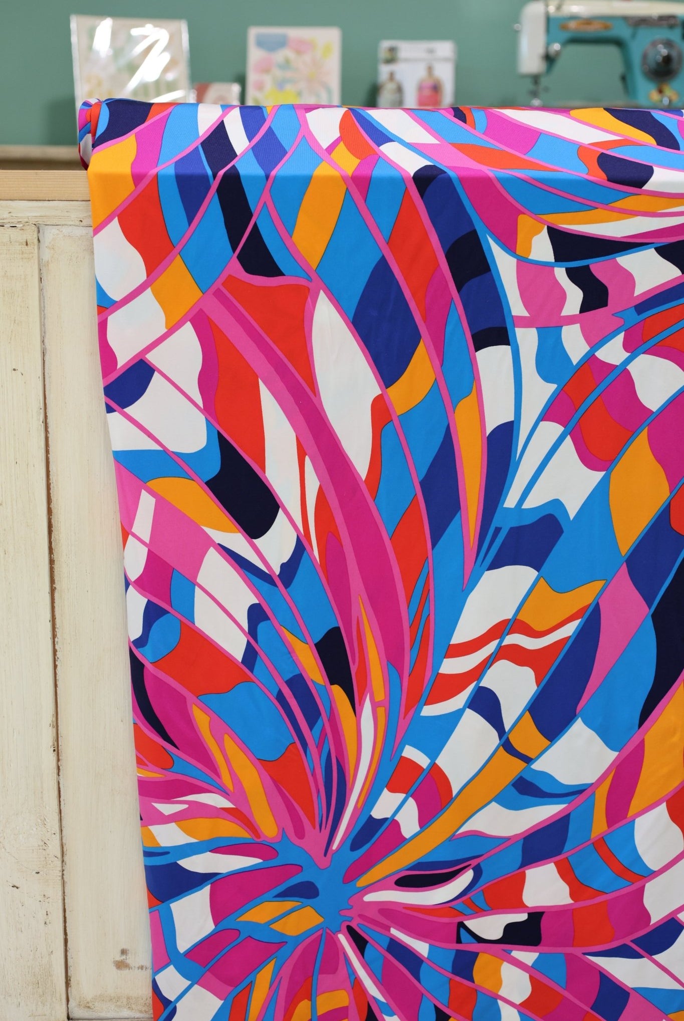 Bright Retro Sunburst, Athletic Printed Knit Fabric - Boho Fabrics - Athletic Knit Fabric