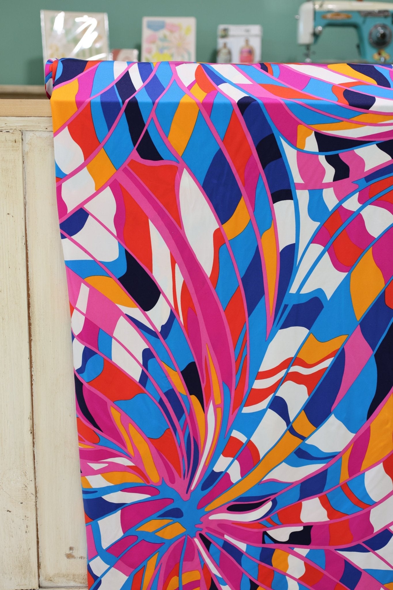 Bright Retro Sunburst, Athletic Printed Knit Fabric - Boho Fabrics - Athletic Knit Fabric