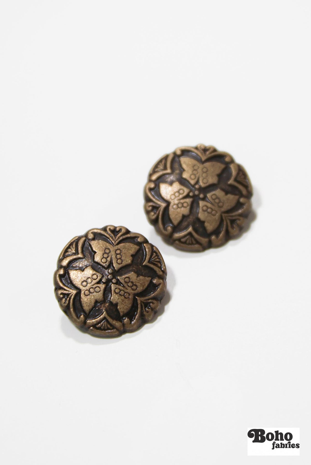 Bronze Butterfly Trio Metal Shank Buttons. 24L (15mm / 5/8"), 28L (18mm / 11/16") - Boho Fabrics - Buttons & Snaps