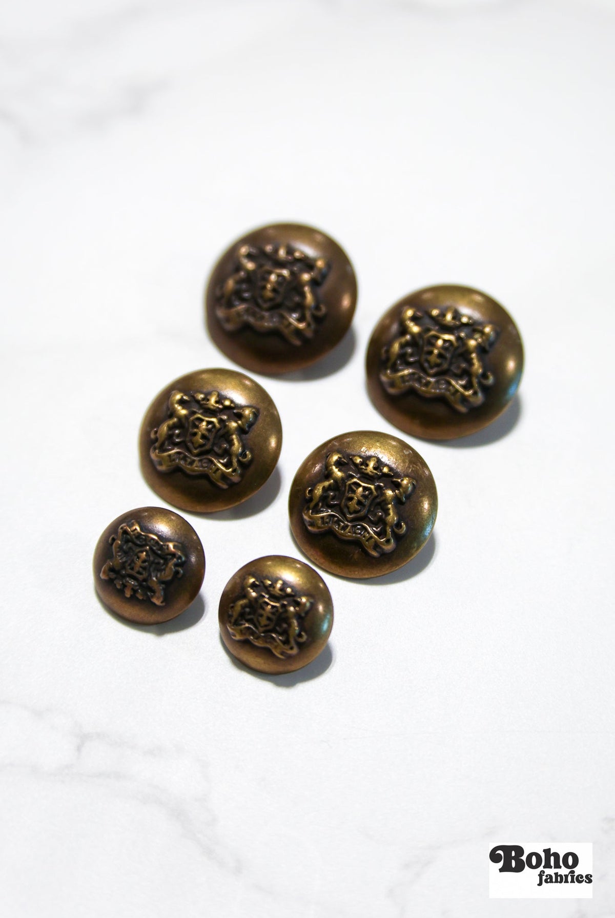 Bronze COA Dome Metal Shank Buttons. 24L (15mm / 5/8"), 32L (20mm 13/16"), 36L (23mm / 7/8") - Boho Fabrics - Buttons & Snaps