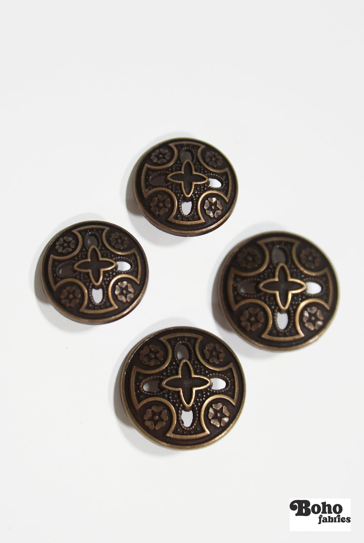 Bronze Cross Metal Shank Button. 30L (19mm, 3/4") , 36L (23mm / 7/8") - Boho Fabrics - Buttons & Snaps