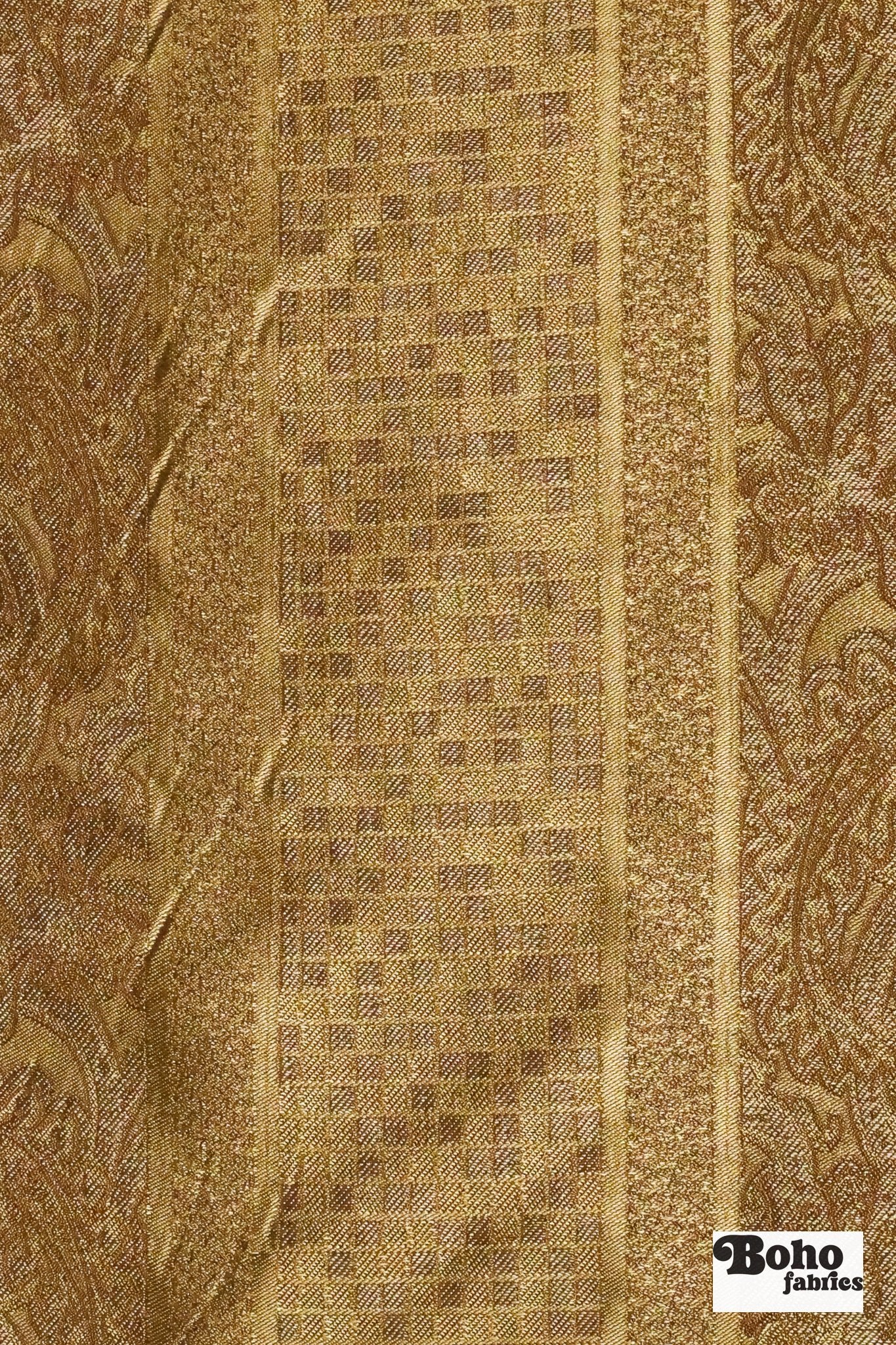 Bronze & Gold Paisley Grid Jacquard Woven Fabric - Boho Fabrics - Jacquard, Woven