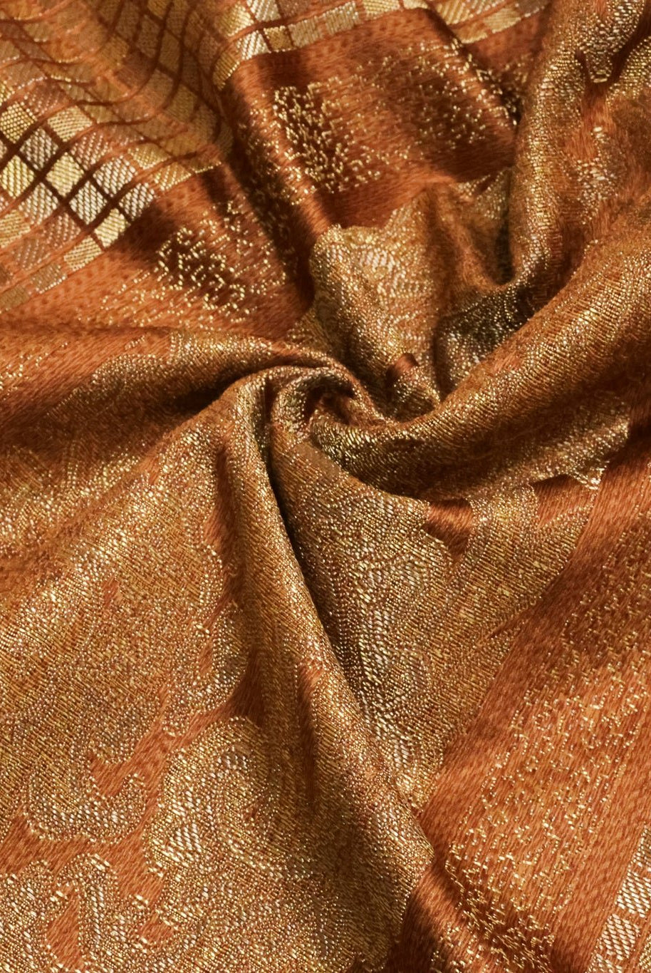 Bronze & Gold Paisley Grid Jacquard Woven Fabric - Boho Fabrics - Jacquard, Woven