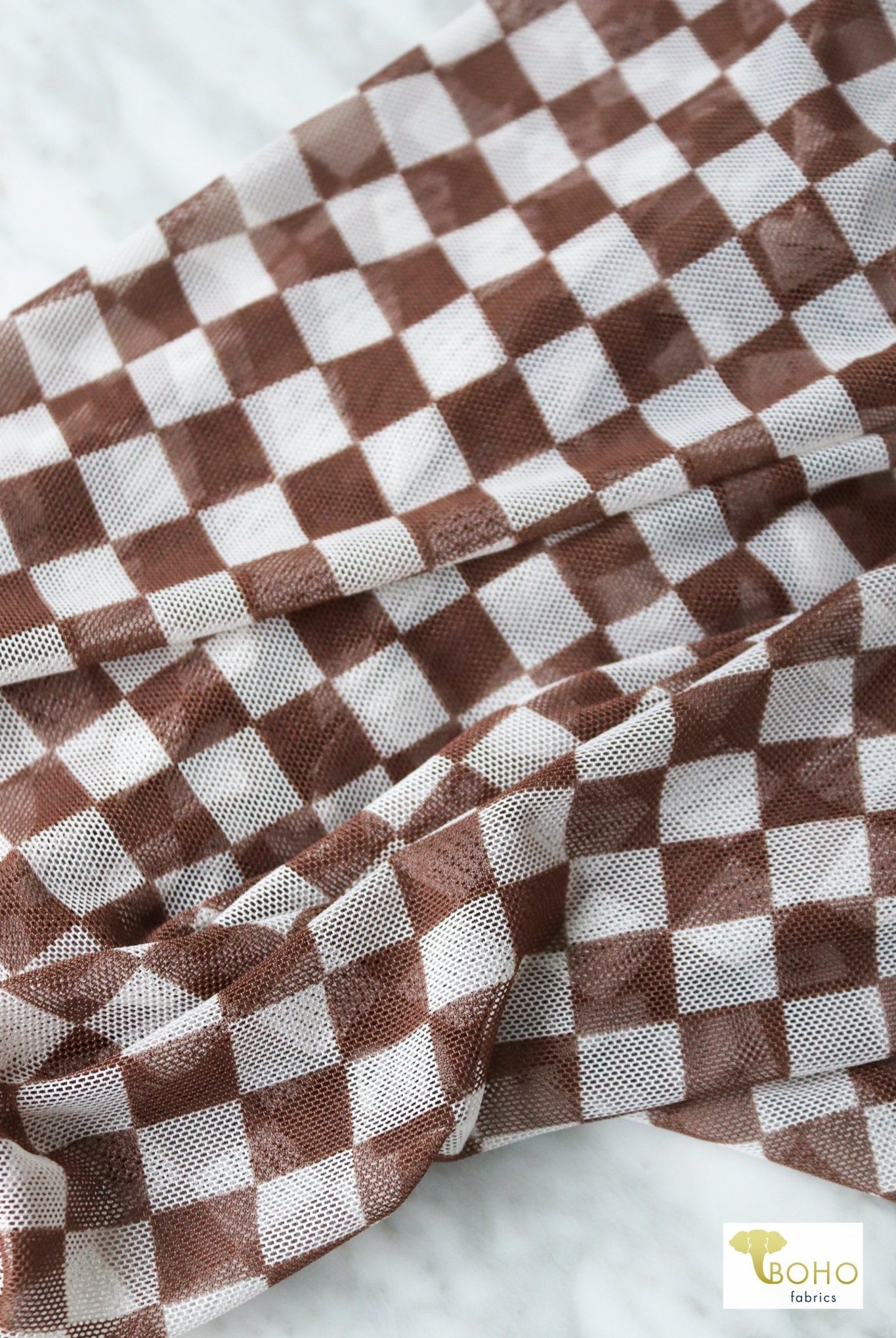 Brown Checker, Stretch Mesh - Boho Fabrics