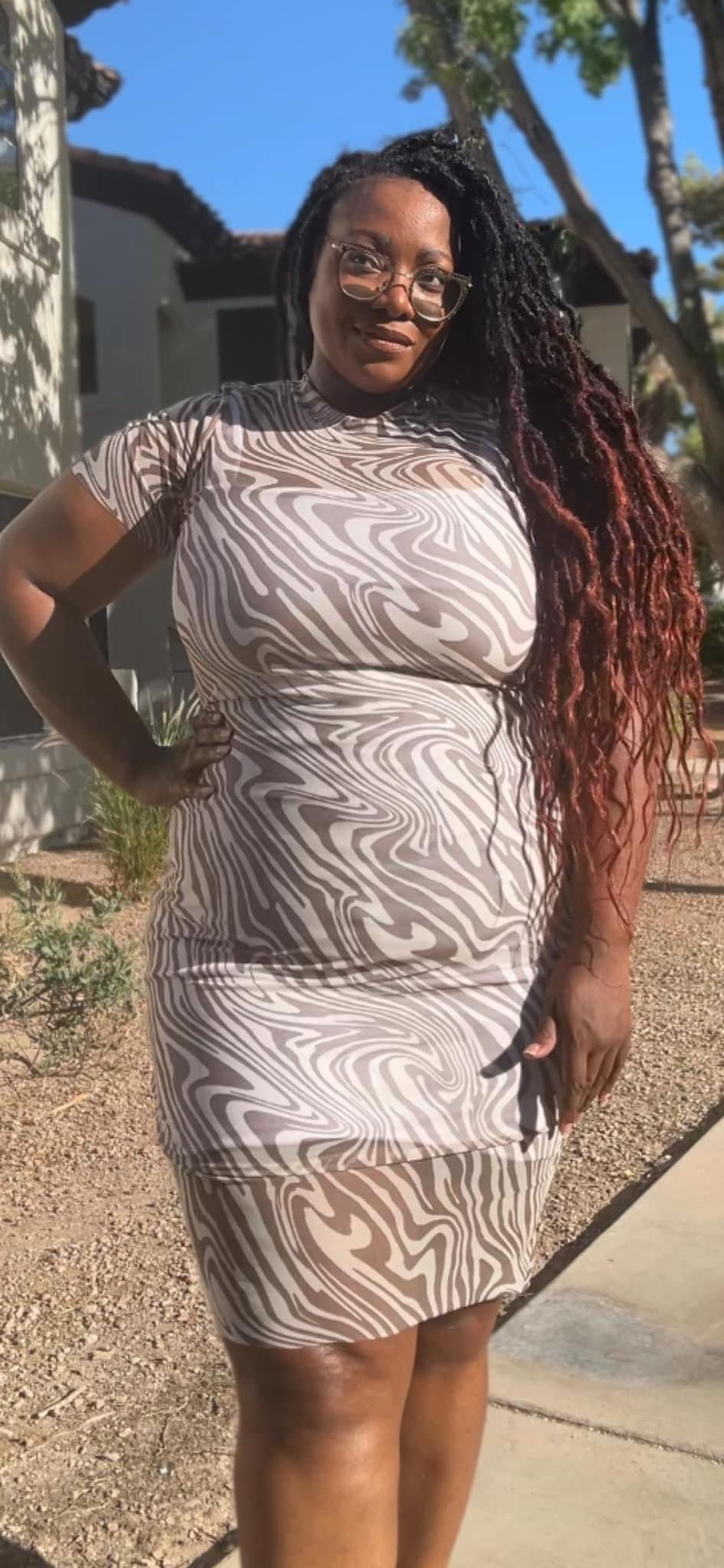 Brown Waves, Stretch Mesh Print Fabric - Boho Fabrics - Stretch Mesh