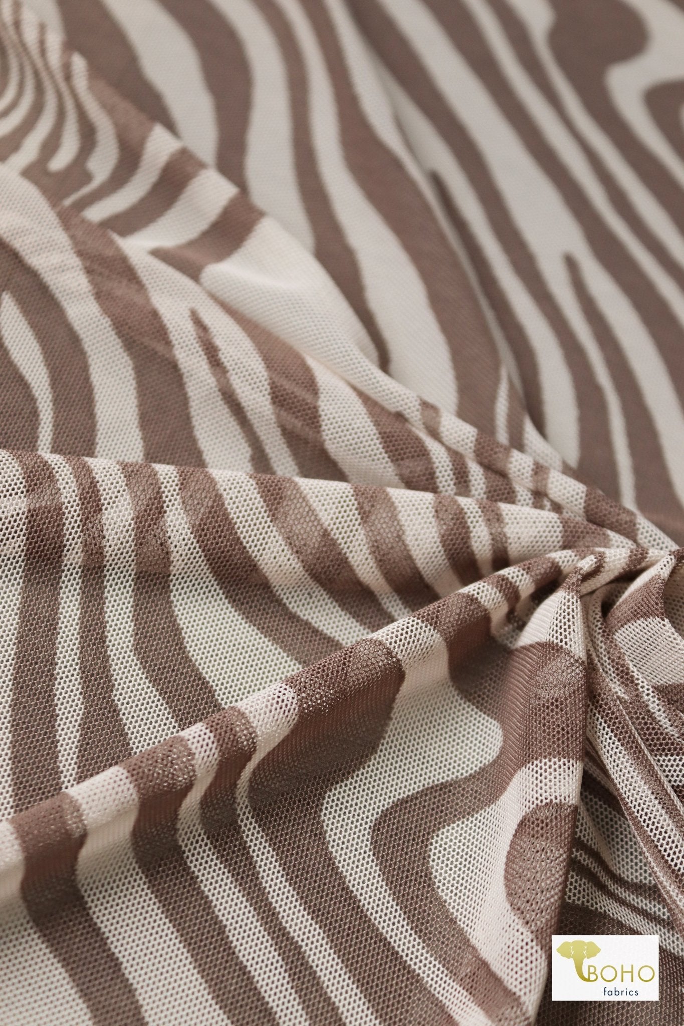 Brown Waves, Stretch Mesh Print Fabric - Boho Fabrics