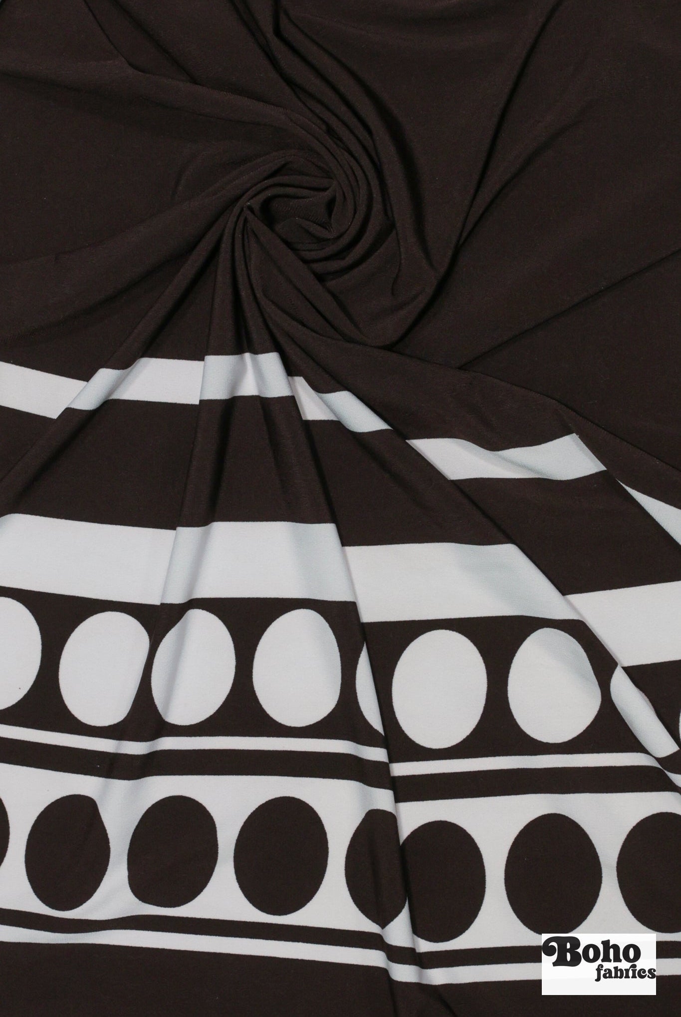 Brown & White Dot Stripe Jersey Knit Fabric - Boho Fabrics - Jersey Knit Printed Fabric