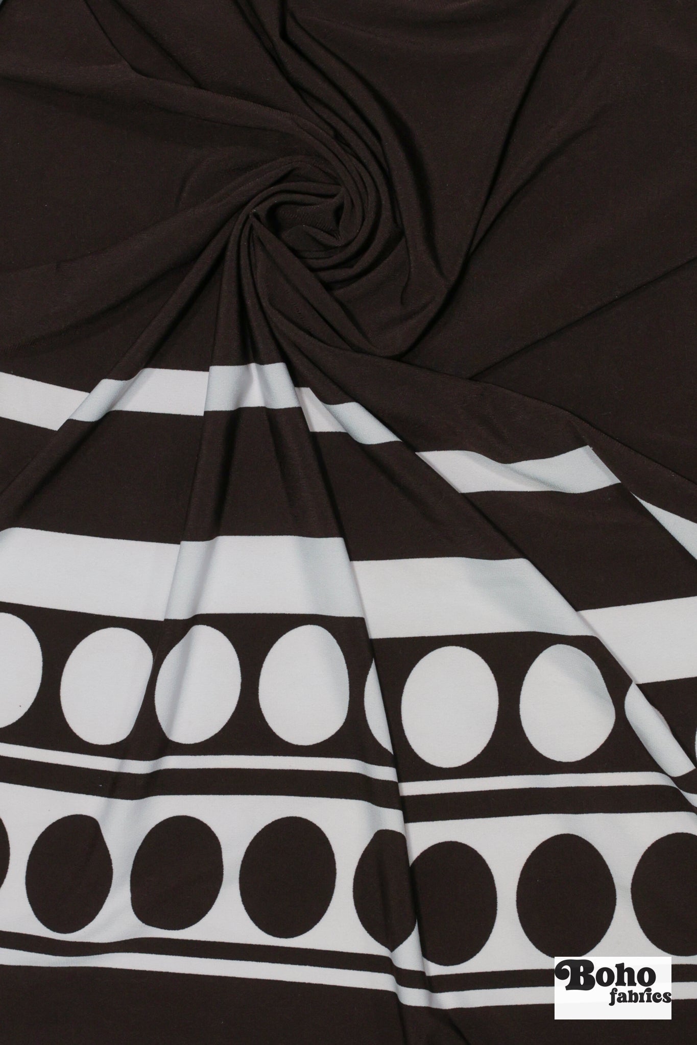 Brown & White Dot Stripe Jersey Knit Fabric - Boho Fabrics - Jersey Knit Printed Fabric