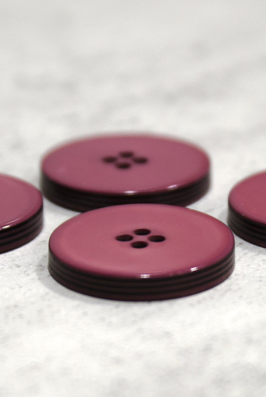 Burgundy, Round 4 Hole Buttons. 42L (26mm/ 1") Sold per Package of 4 - Boho Fabrics - Buttons & Snaps
