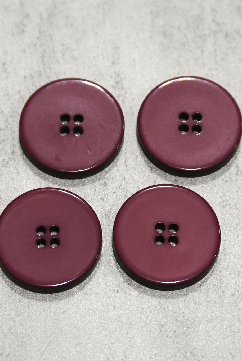 Burgundy, Round 4 Hole Buttons. 42L (26mm/ 1") Sold per Package of 4 - Boho Fabrics - Buttons & Snaps