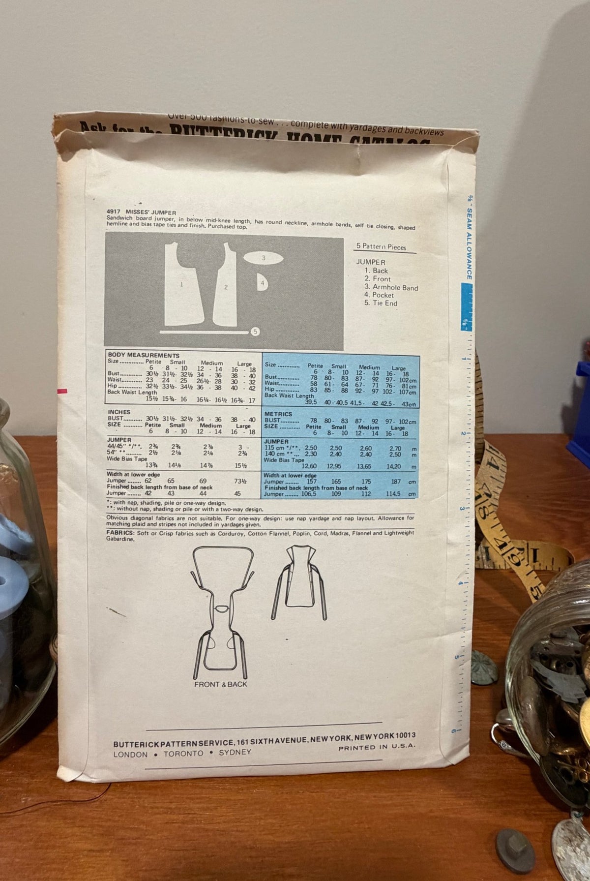 Butterick Sewing Pattern #4917 — Tie-On Jumper, Size Medium, Vintage 1970s - Boho Fabrics - Sewing Patterns