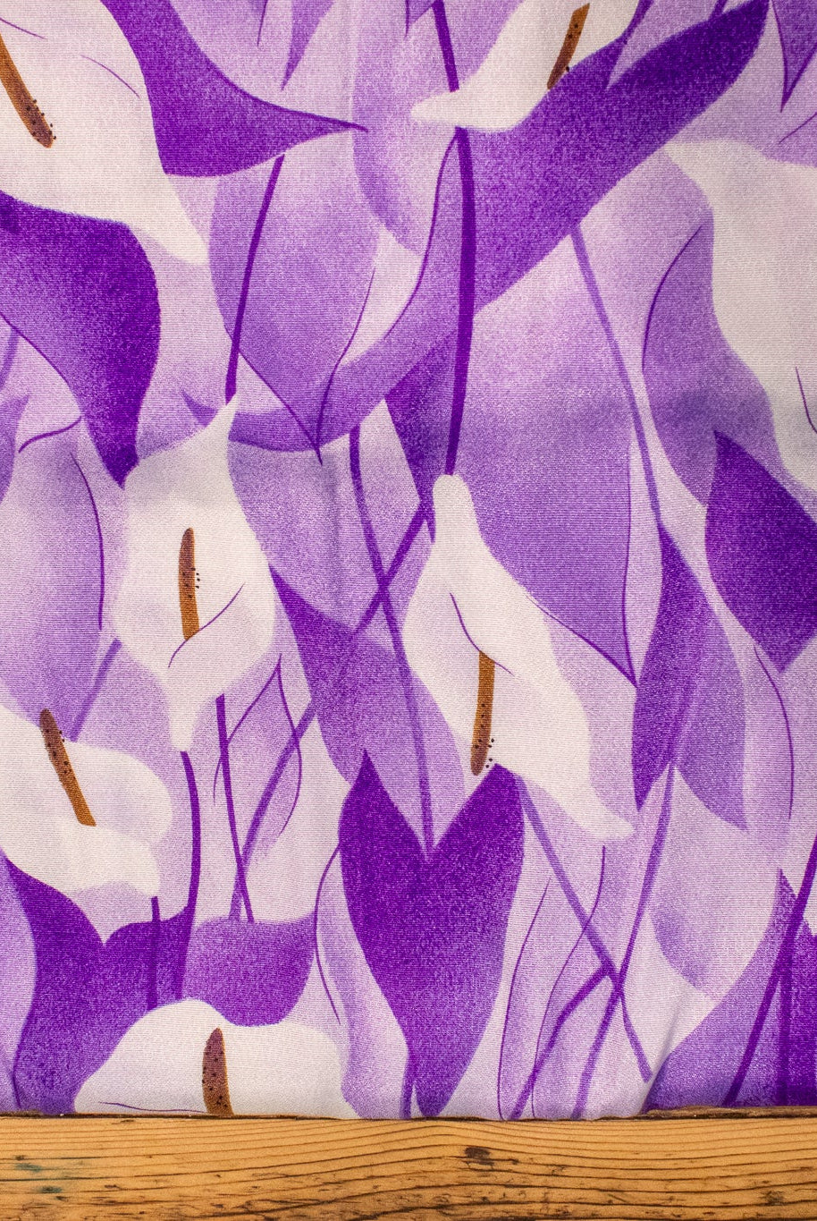 Calla Lillies on Purple, Vintage Woven Fabric. SOLD AS 1.25+ Yard Piece - Boho Fabrics - Vintage Fabric