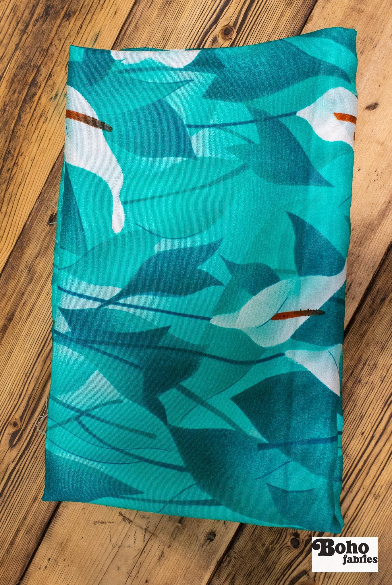 Calla Lillies on Turquoise, Vintage Woven Fabric. SOLD AS 1.5 YARD PIECE - Boho Fabrics - Vintage Fabric