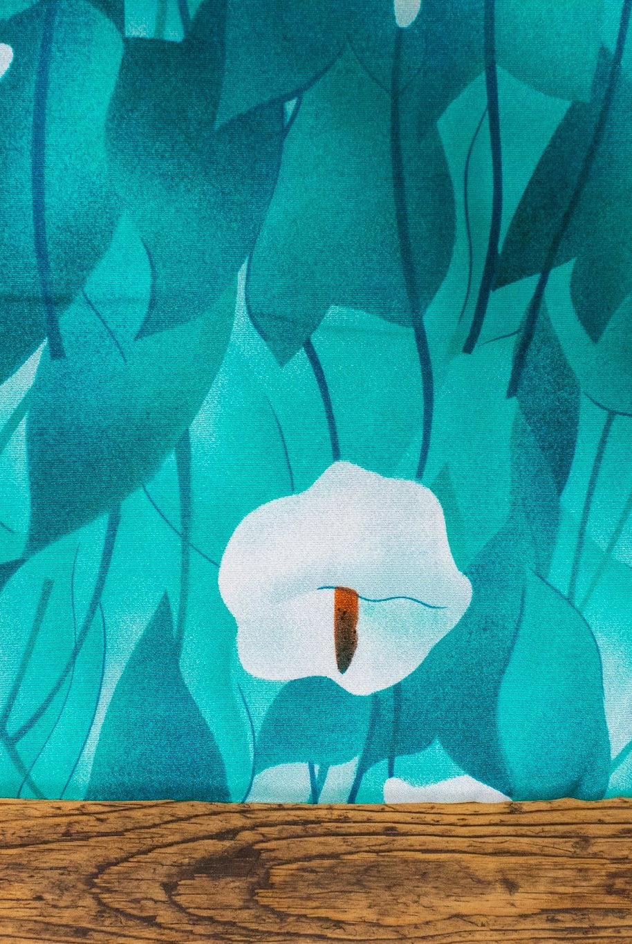 Calla Lillies on Turquoise, Vintage Woven Fabric. SOLD AS 1.5 YARD PIECE - Boho Fabrics - Vintage Fabric