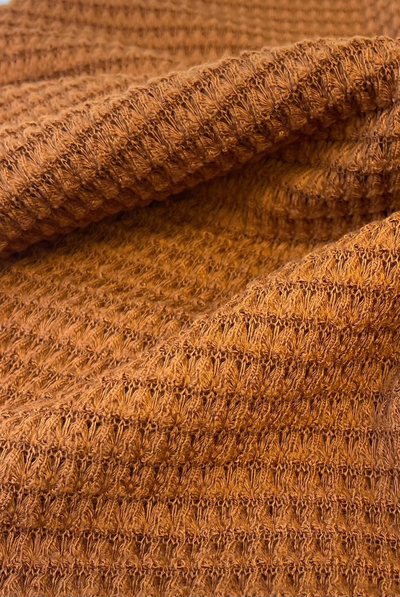 Camel Chunky Waffle Knit. Open Weave - 250 GSM - Boho Fabrics