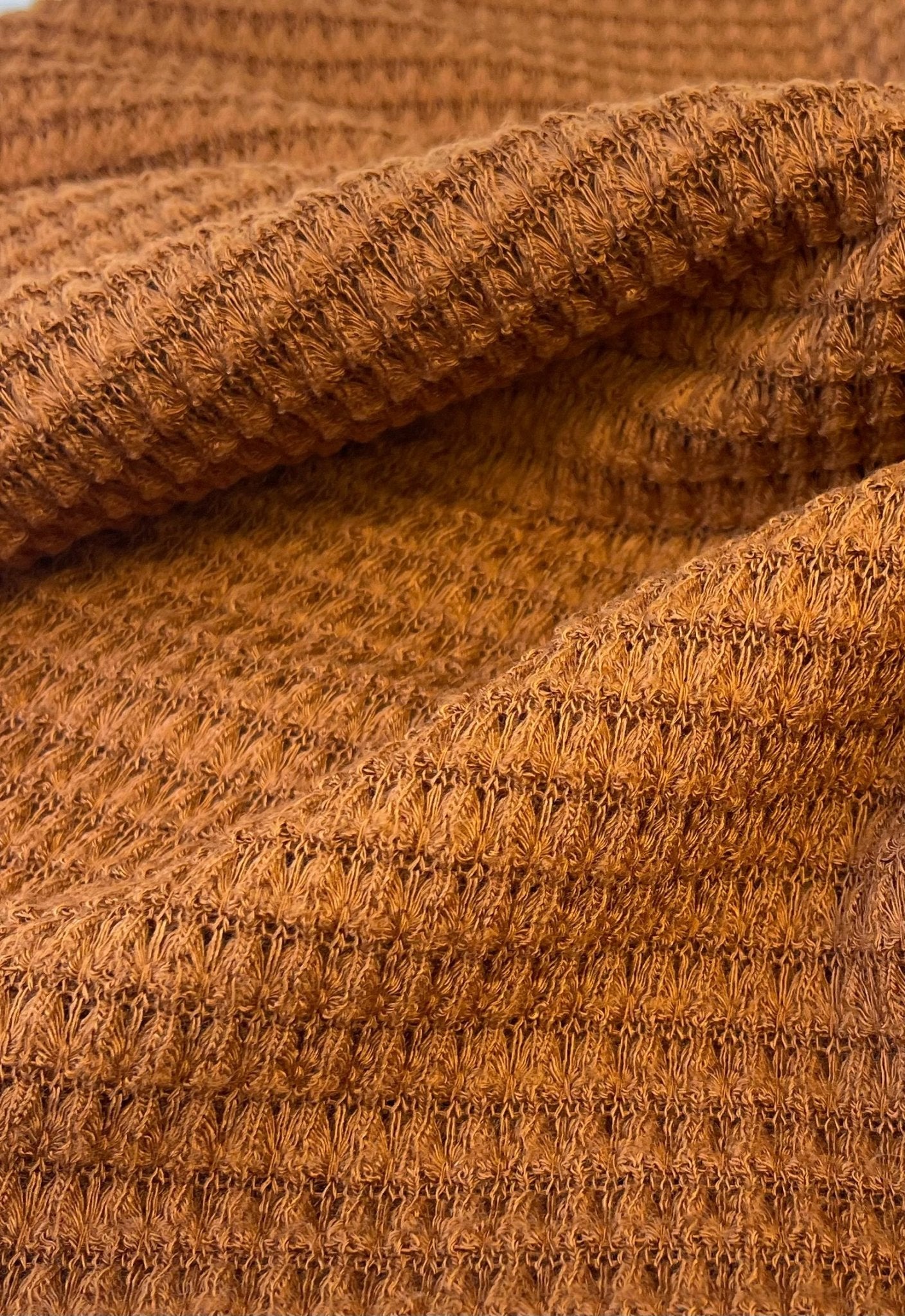 Camel Chunky Waffle Knit. Open Weave - 250 GSM - Boho Fabrics